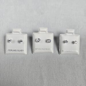 Crystal Stud Earrings 925 Silver 3 pack